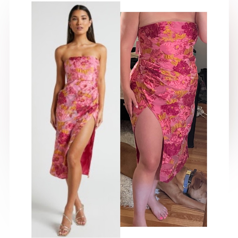 Showpo. Brailey Pink and Orange Floral Midi Dress